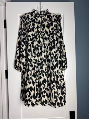 SHEIN Black & White Animal Print Tiered Romper